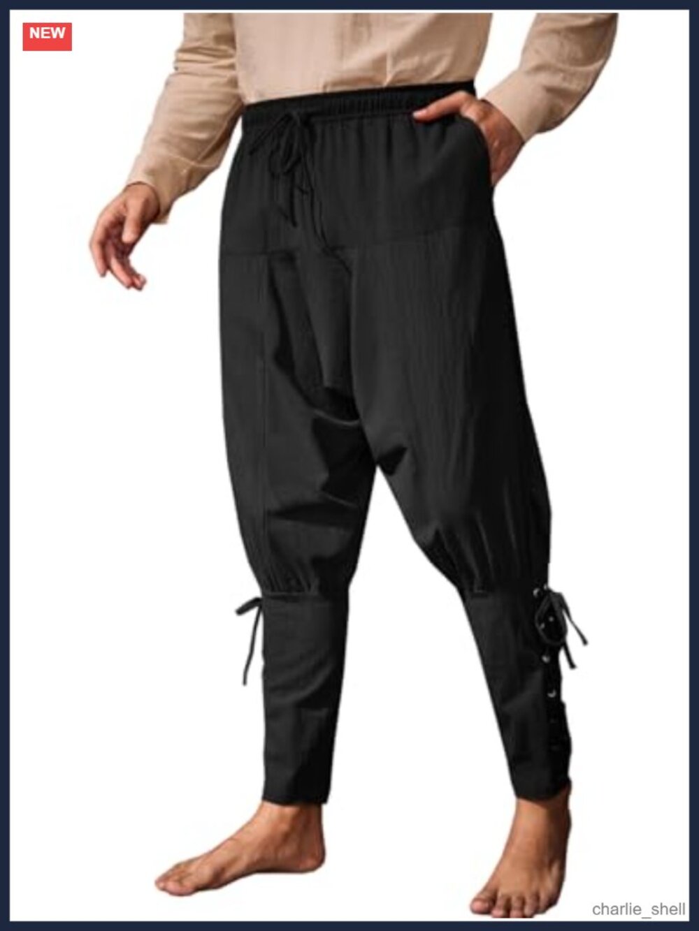 Mens Medieval Viking Pirate Costume Pants 100% Cotton Drawstring Harem